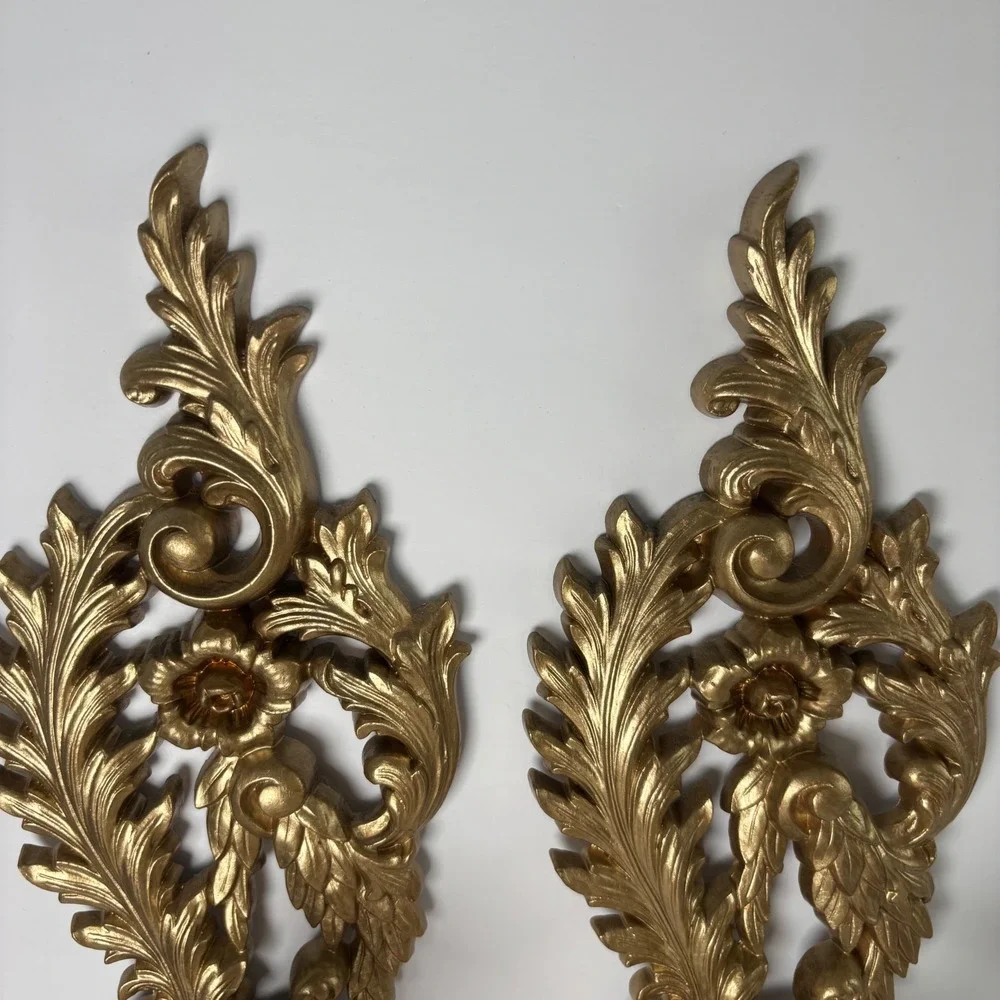 Burwood Vintage Gold Wall‎ Sconce Pair Ornate Hollywood Regency Floral Tassel